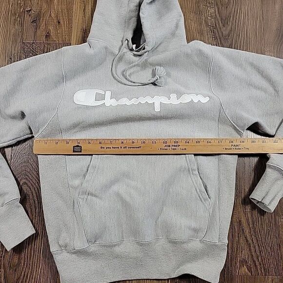 Champion Sweatshirt Adult XS Gray Reverse Weave Hoodie Spellout Long Sleeve - Picture 4 of 7